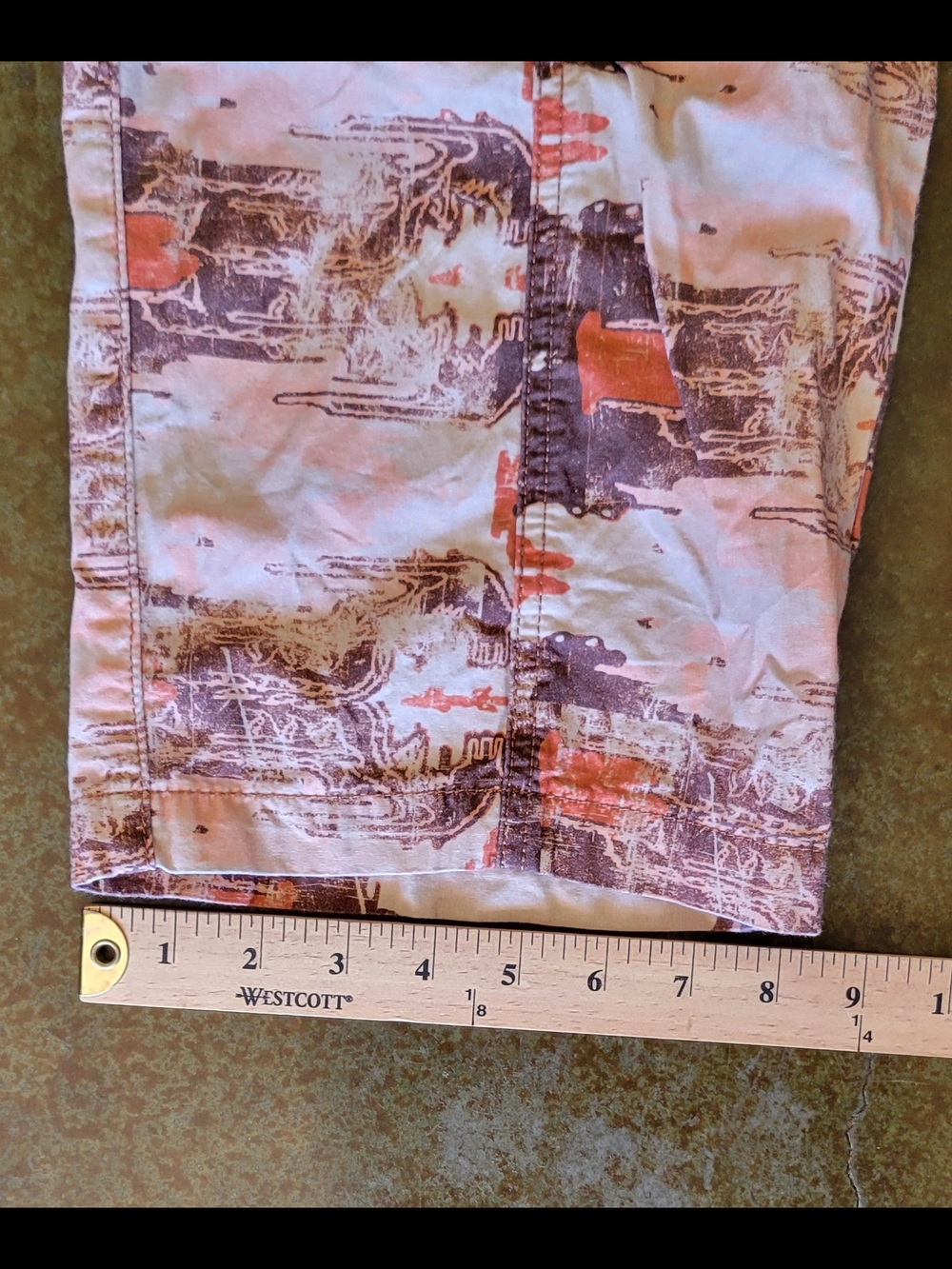 Reclaimed Vintage Elastic Waist Pants in Peach & Brown Print Sz 4 - Picture 6 of 8